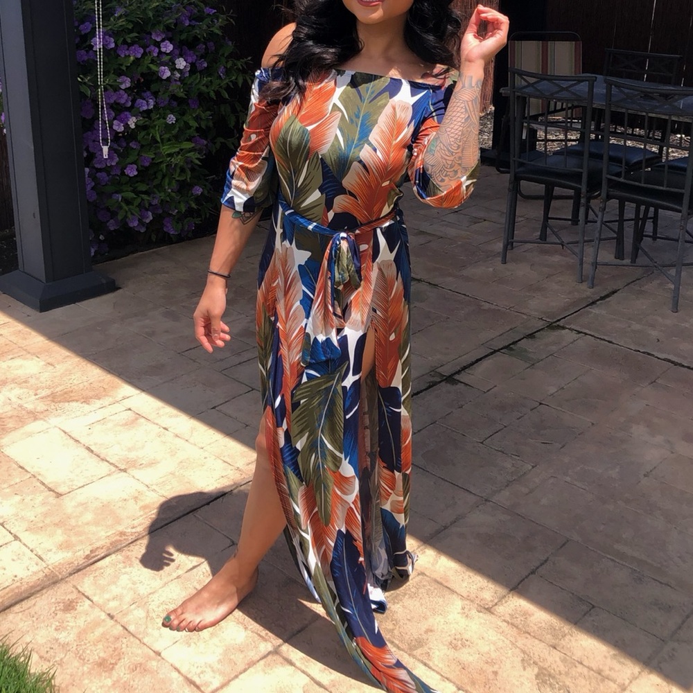 Tropical Maxi Off The Shoulder Dress Sz Small